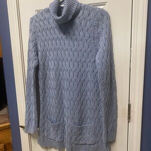 Women’s Jeanne Pierre Blue 100% Cotton Cable-knit Turtleneck Sweater -M